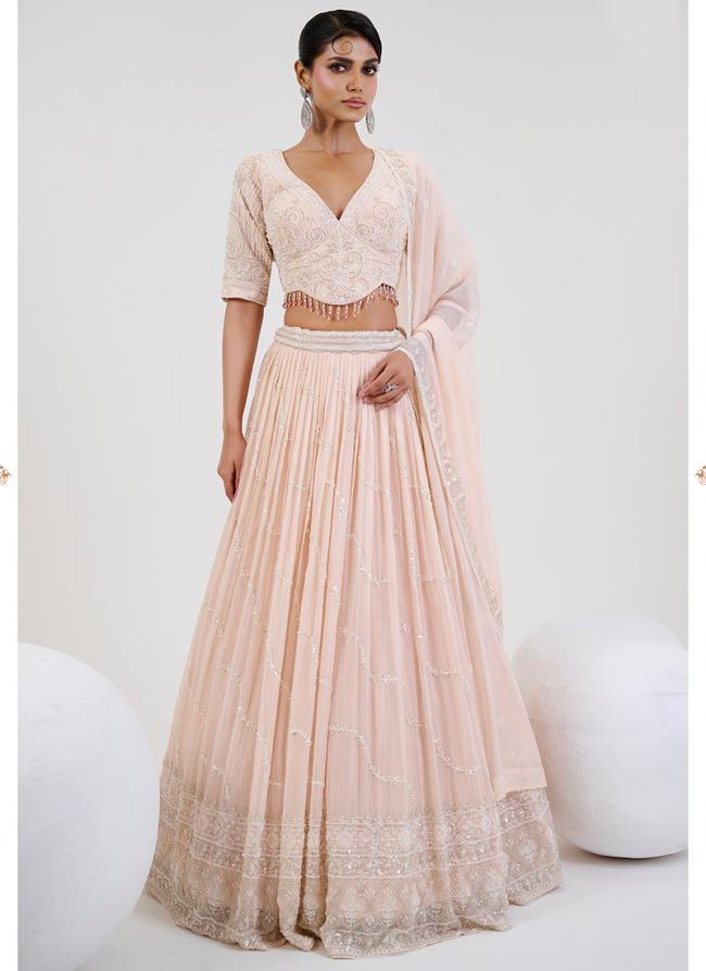 Georgette Peach Bridal Wear Embroidery Work Ready To Wear Lehenga Choli